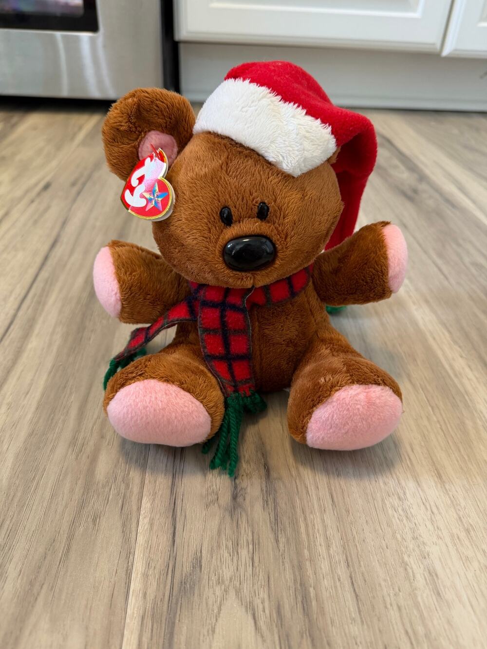 TY Beanie Buddy - POOKY The Stuffed Animal Bear Christmas Hat Version 8.5in